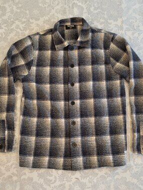 Tactics Ultra Heavy Wool Plaid Flannel Shirt Jacket Men’s Large Black White Grey
